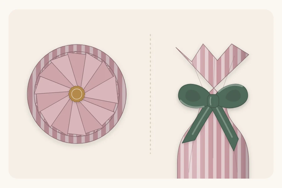 Paper pleated in overlapping folds around a bottle base, with the top gathered and tied