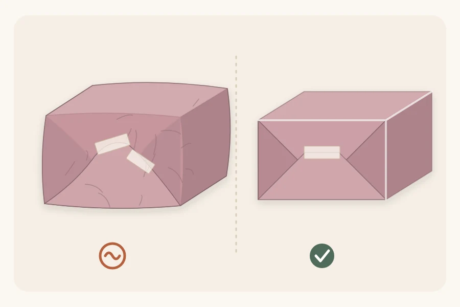 Two box ends compared: one loose and wrinkled, one tight with creased edges